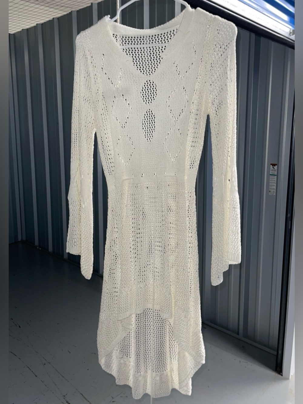 Bright White Open Eyelet Knit Crochet Swim Coverup w/ Adjustable Waist Cinch
